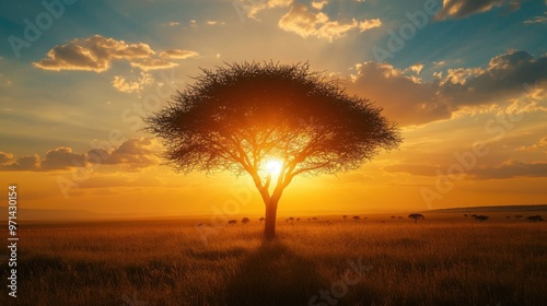 Majestic Sunset Over African Tree