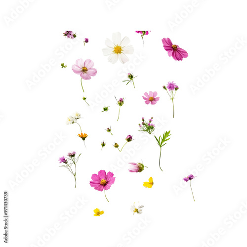Wallpaper Mural Pink, White, and Yellow Flowers Falling on a Black Background Torontodigital.ca