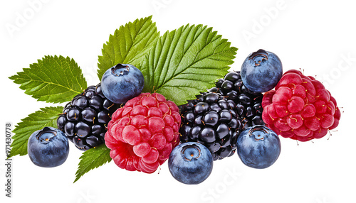 Wild Berries Mix: Raspberry, Blueberries, and Blackberries Isolated on White Background