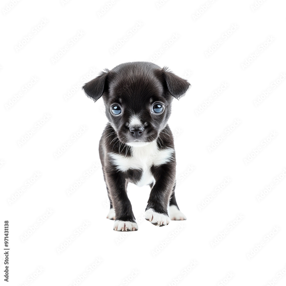 Obraz premium Adorable Black and White Chihuahua Puppy with Big Blue Eyes