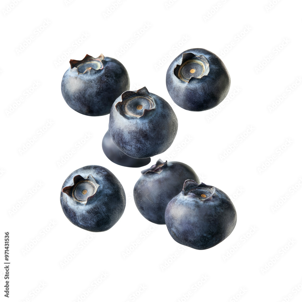 Obraz premium Fresh Blueberries Falling on White Background