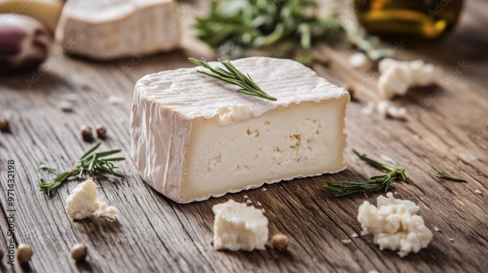 Fresh Cheese on Rustic Wooden Surface Fresh Cheese on Rustic Wooden Surface