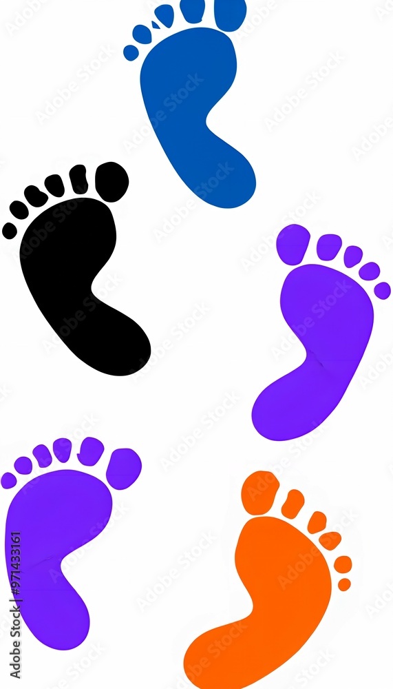 Image featuring human footprints in bright bold colors Image featuring human footprints in bright bold colors