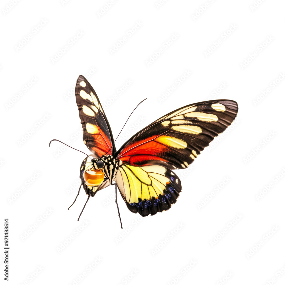 Naklejka premium Colorful Butterfly with Black, Yellow, Red, and White Pattern on Wings