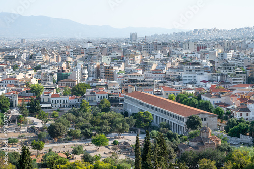 Aerial view of Ancient Agora with Stoa of Attalos building in city of Athens, Greece. photo