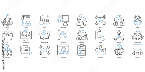meeting icons set. Set of editable stroke icons.Set of meeting