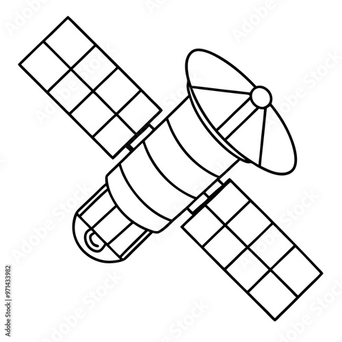 space satellite outline coloring book page line art drawing