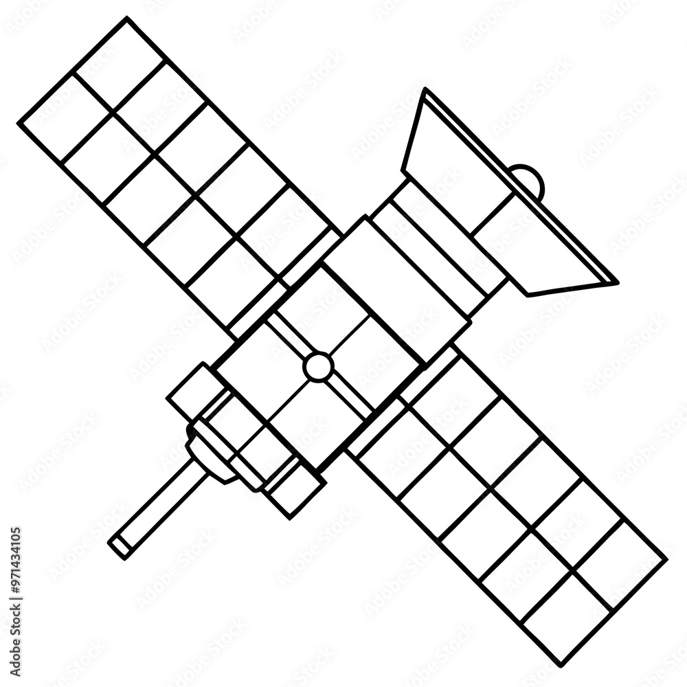 space satellite outline coloring book page line art drawing space satellite outline coloring book page line art drawing
