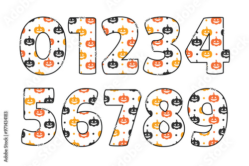 Handcrafted Halloween Party number color creative art typographic design