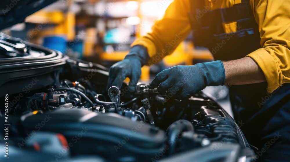 Mechanic Working on Engine Mechanic Working on Engine