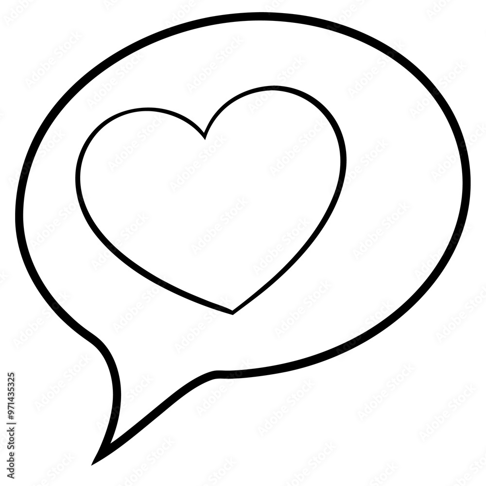 speech bubble with a heart outline coloring book page line art drawing speech bubble with a heart outline coloring book page line art drawing