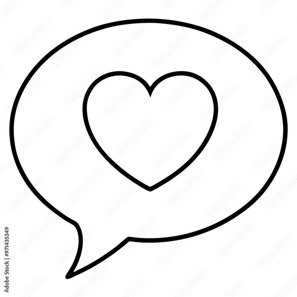 speech bubble with a heart outline coloring book page line art drawing speech bubble with a heart outline coloring book page line art drawing