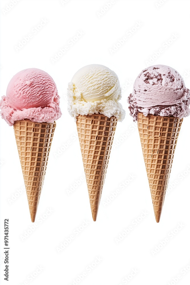 Ice cream cones with various flavors isolated on background Ice cream cones with various flavors isolated on background
