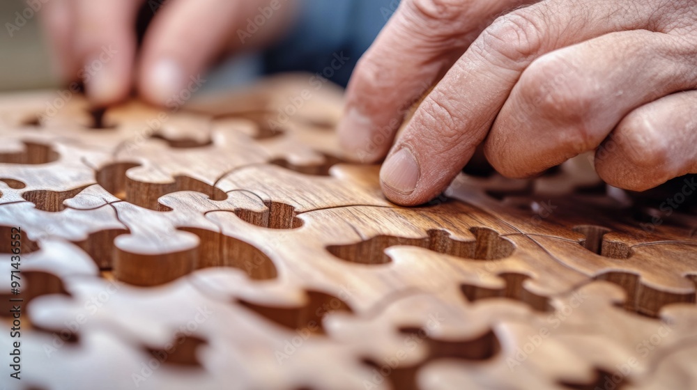 A person is working on a jigsaw puzzle with their hands, AI A person is working on a jigsaw puzzle with their hands, AI