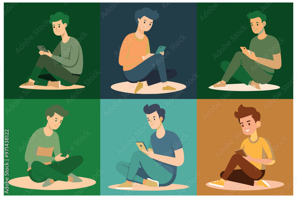 Fototapeta premium Minimalist Flat Design of Person Browsing Smartphone