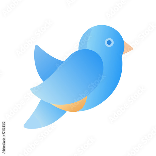 Stylized vector illustration of a blue bird in flight with gradient colors on a white background