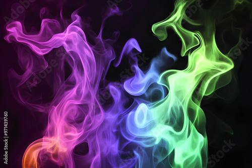 Colorful smoke swirls in vibrant hues against a dark background, creating an abstract visual effect.