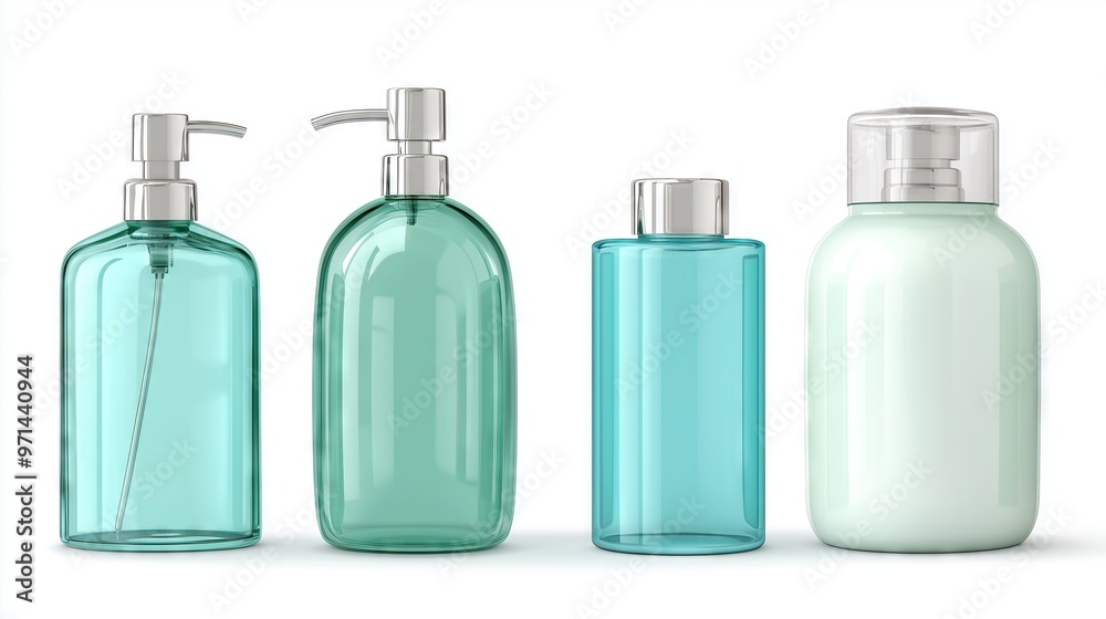 Set of bottles for hygiene and cosmetics, on white background Set of bottles for hygiene and cosmetics, on white background
