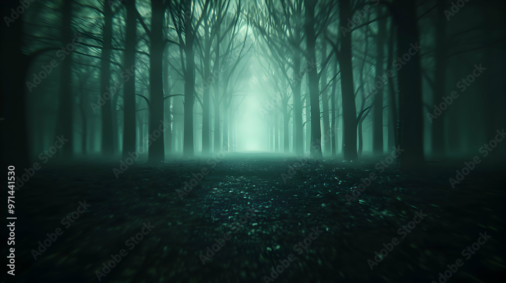 Obraz premium Visual Dark Forest With Moving Shadows And Unset