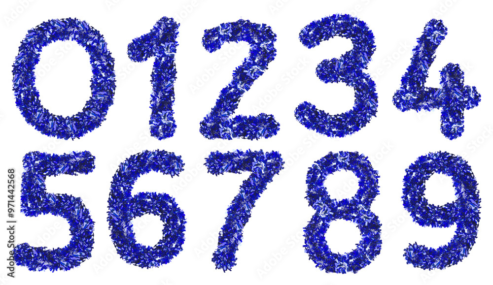 numbers made from New Year's tinsel, isolated Christmas tinsel, tinsel garland