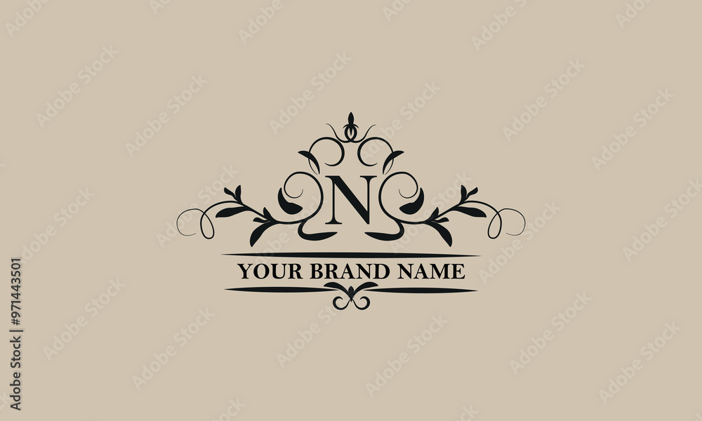 Initial letter N vector logo template. Exquisite illustration for restaurant, royalty, boutique, cafe, hotel, heraldic, jewelry, fashion and others. Initial letter N vector logo template. Exquisite illustration for restaurant, royalty, boutique, cafe, hotel, heraldic, jewelry, fashion and others.