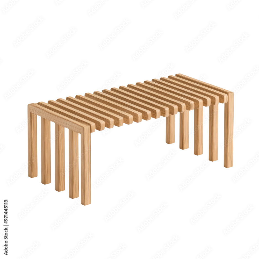 A sleek wooden bench with a modern design, perfect for outdoor or indoor seating arrangements in any stylish space. transparent background A sleek wooden bench with a modern design, perfect for outdoor or indoor seating arrangements in any stylish space. transparent background