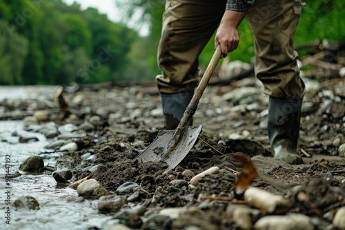 Man Digging Near a River