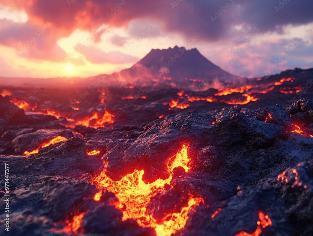 Lava Field and Mountain Landscape
