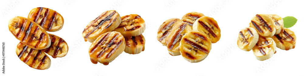Grilled bananas with perfect caramelization, ideal for desserts, snacks, or tropical dishes. A delicious and healthy treat. transparent background Grilled bananas with perfect caramelization, ideal for desserts, snacks, or tropical dishes. A delicious and healthy treat. transparent background