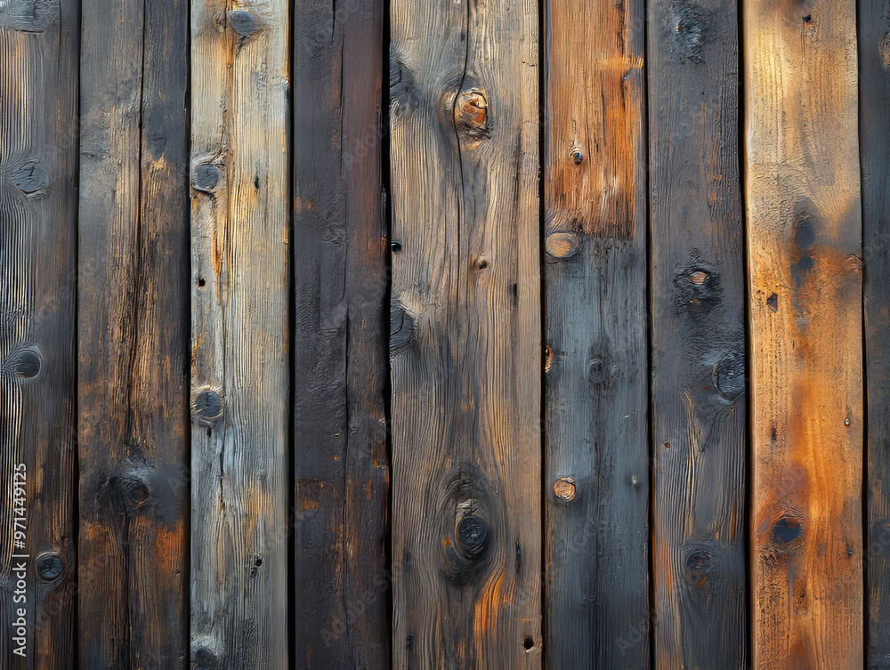 Aged wooden planks with a mix of dark and light tones, natural grain, and knots, perfect for rustic backgrounds in cafes, restaurants, furniture stores, or carpentry workshops with empty copy space Aged wooden planks with a mix of dark and light tones, natural grain, and knots, perfect for rustic backgrounds in cafes, restaurants, furniture stores, or carpentry workshops with empty copy space