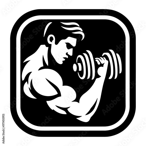 Bicep curls exercise vector icon.