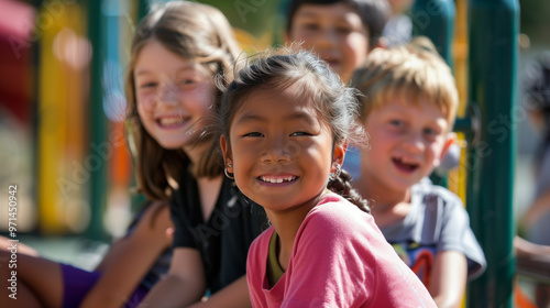 Happy children enjoying recess break at playground