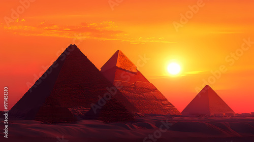 Sunset in the egyptian pyramids. Egyptian Pyramids. Illustration