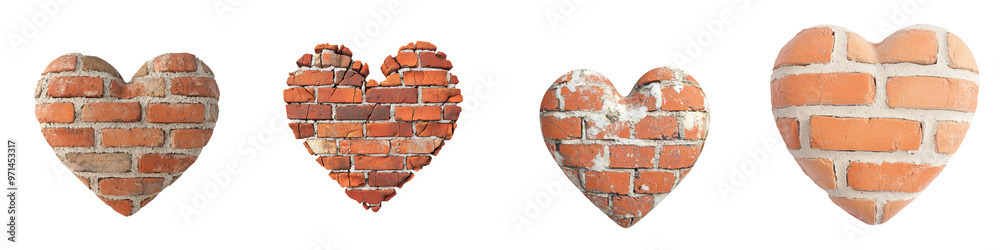 custom made wallpaper toronto digitalUnique heart shapes made of brick, showcasing various textures and colors, perfect for romantic or creative projects. transparent background