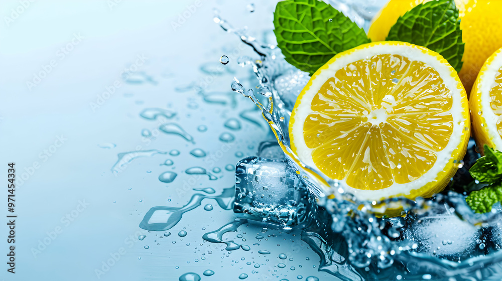 Water Splash White Background With Lemon Slices Water Splash White Background With Lemon Slices