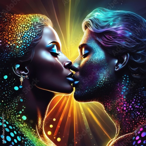 Obraz na płótnie Sensual couple kiss. I Love You. Couple In Love. Romantic and love. Intimate relationship and sexual relations. Dominant man. Closeup mouths kissing w salonie