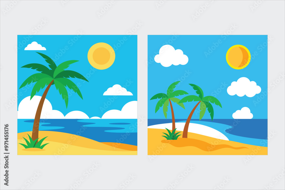 Obraz premium Sunny beach palm tree vector illustration