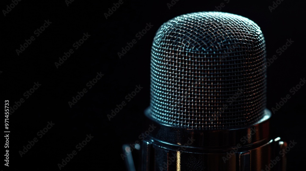 Close-up of microphone on black background Close-up of microphone on black background