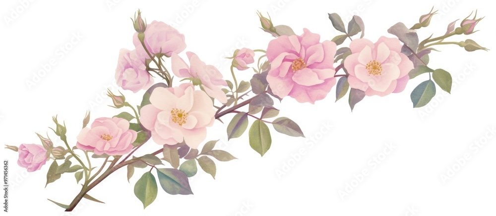 Painting of delicate pink rock rose flower Painting of delicate pink rock rose flower