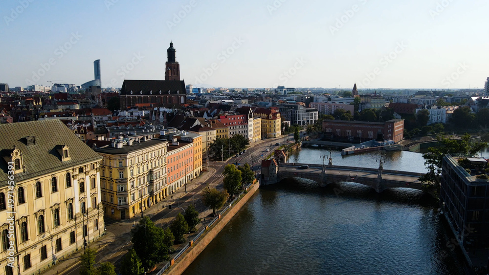 Fototapeta premium view city from the height of modern wish development architecture Europe Wroclaw Poland