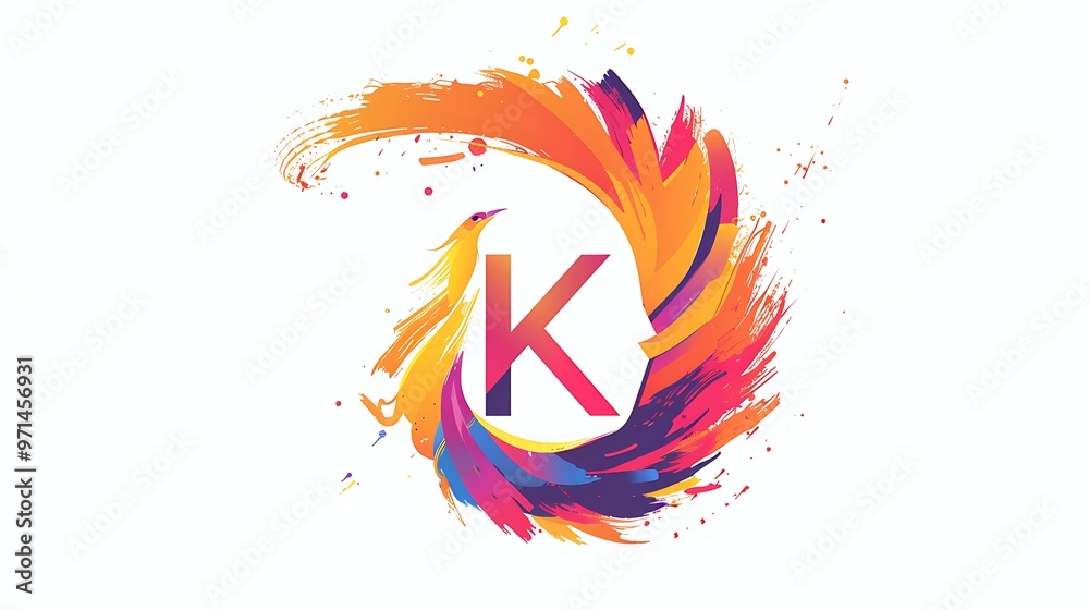 Fototapeta premium Vibrant and varied paint splash logo in multiple colors on a white background.