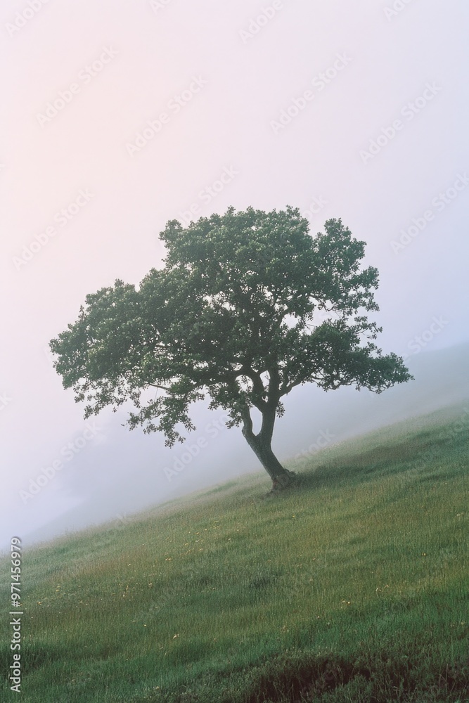 Foggy Hillside with Lone Tree Foggy Hillside with Lone Tree