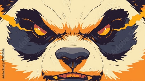 Vector illustration of an angry panda face in a painted style photo