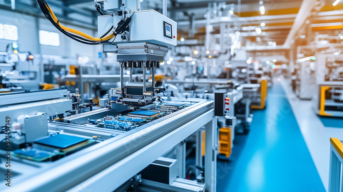 Automated Factory Machines Assembling Circuit Boards in a High-Tech Facility