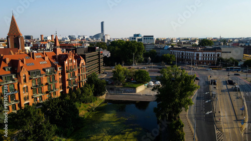 view city from the height of modern wish development architecture Europe Wroclaw Poland