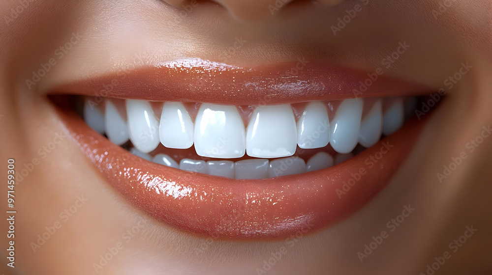 A close-up of a smiling mouth showcasing bright, white teeth and glossy lips. A close-up of a smiling mouth showcasing bright, white teeth and glossy lips.