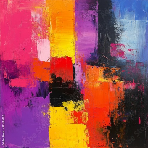 Abstract Painting with Vibrant Colors   Purple  Red  Yellow  Blue