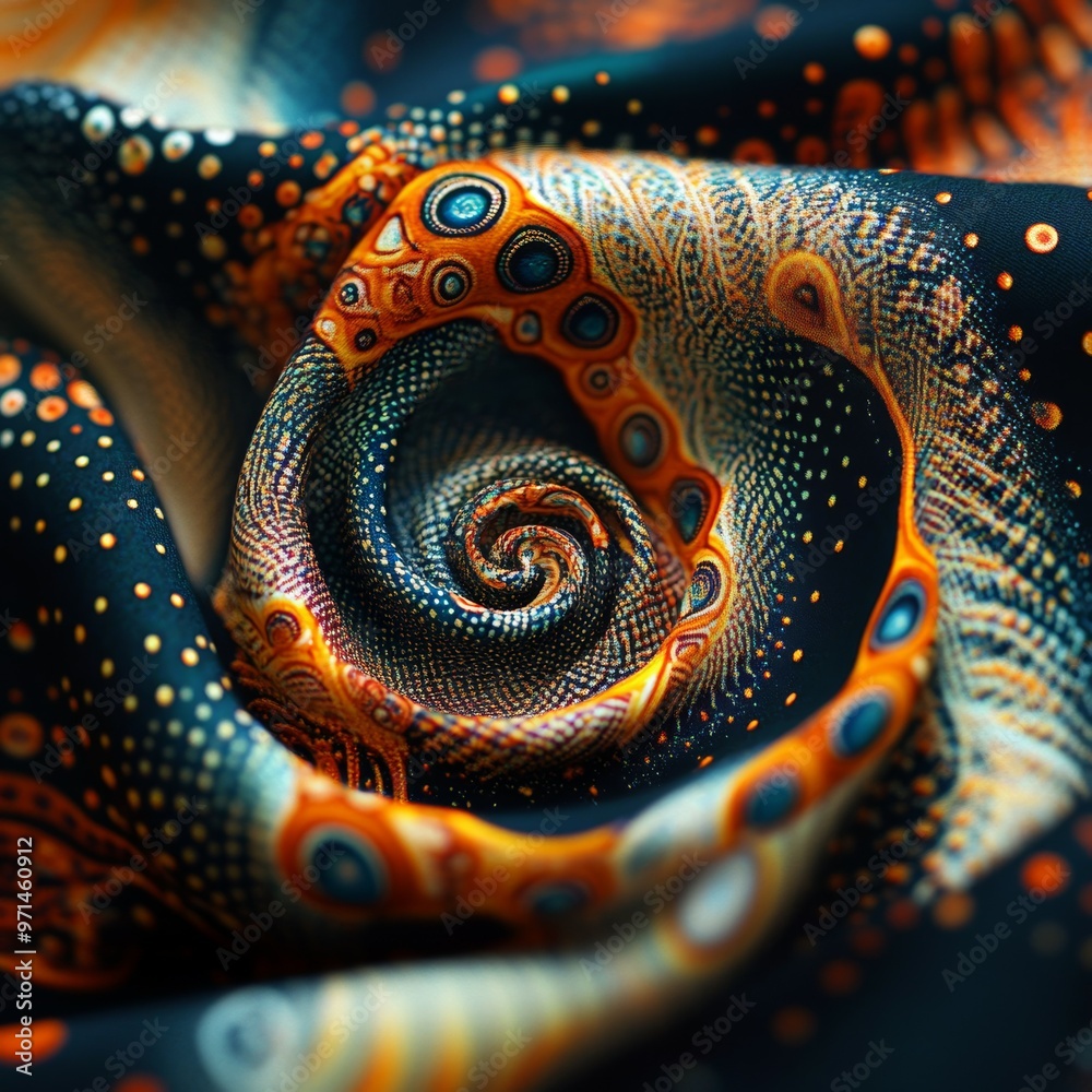 Obraz premium Abstract Spiral Pattern on Fabric with Orange and Blue Colors