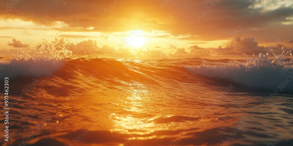 Obraz premium Sunset over ocean waves
