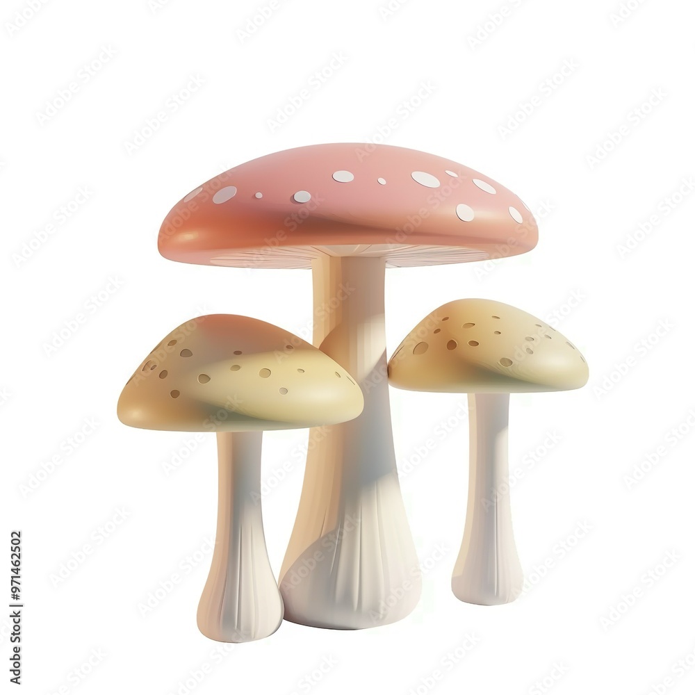 Obraz premium Animated mushroom design on a white background, 3D Rendering, isometric isolated on a white background